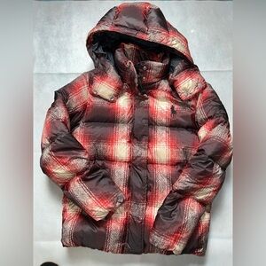Polo Ralph Lauren red plaid duck down puffer jacket size XS NWT